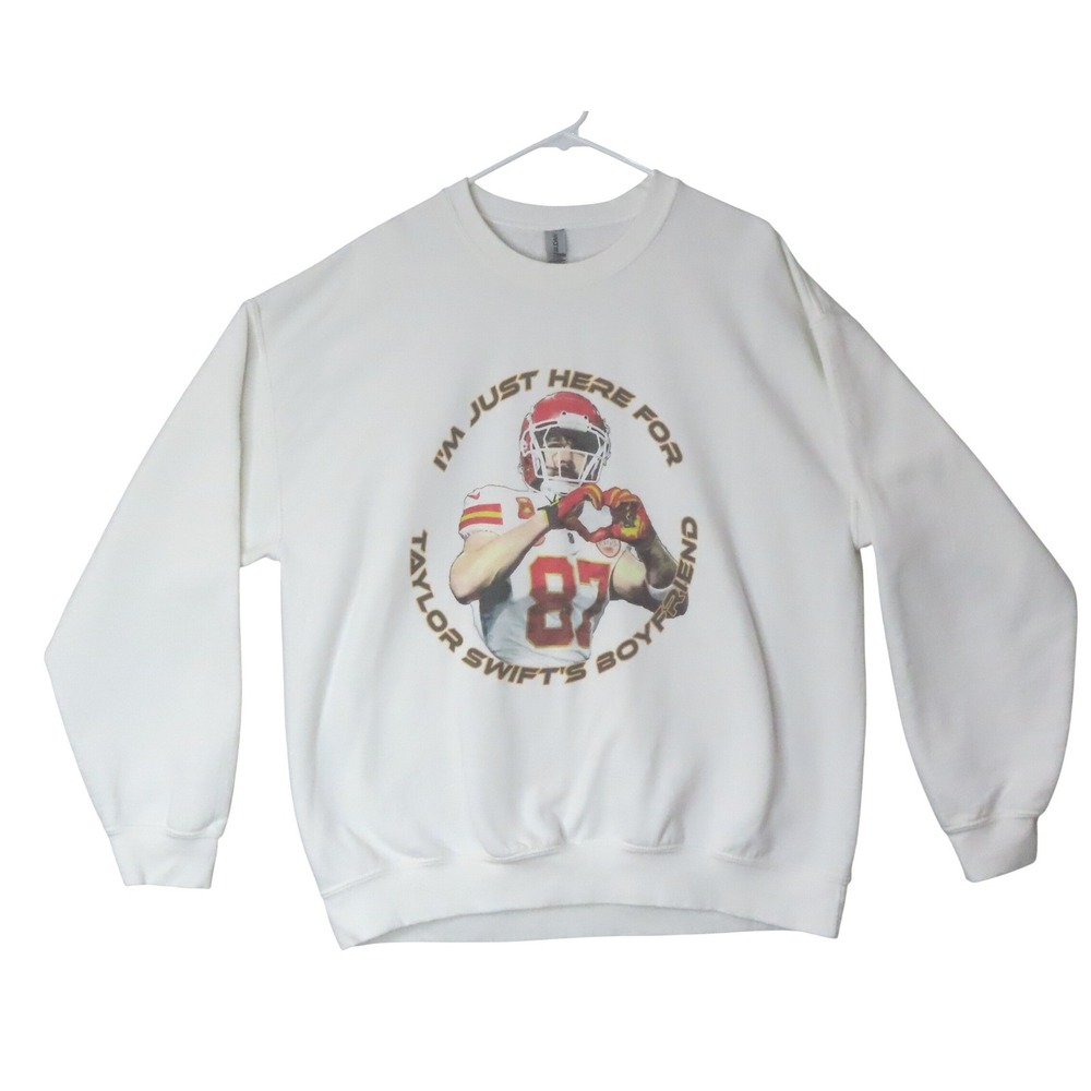 Gildan Travis Kelce Taylor Swift Boyfriend Sweatshirt White XL Heavy Blend - Picture 1 of 9